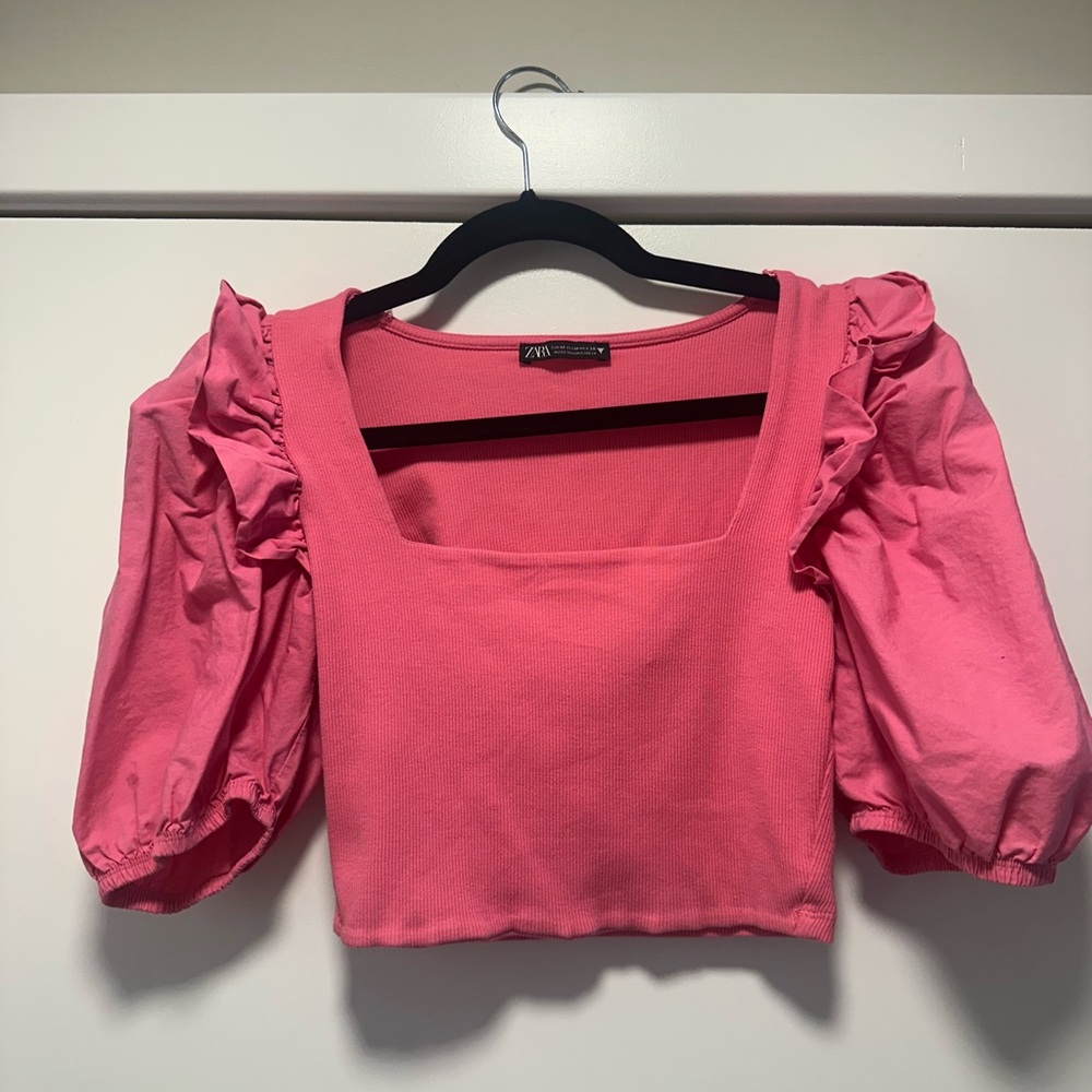 Zara Pink Puff Sleeve Top
